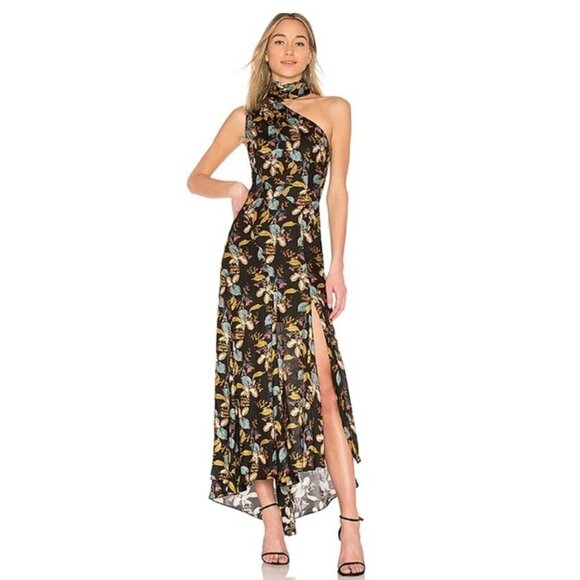 Nicholas Ava Floral Tie Neck Maxi Dress in Black 0 - Picture 1 of 11
